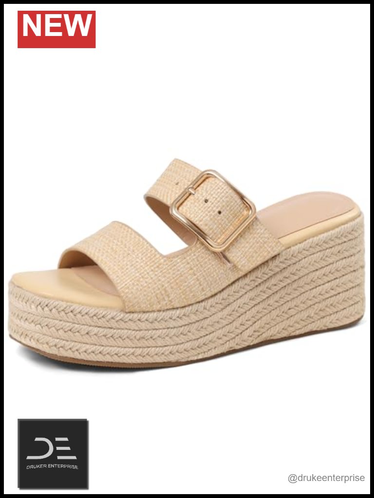 Women's Espadrille Wedge Sandals Slip On Open Toe Chunky Woven Heel Raffia